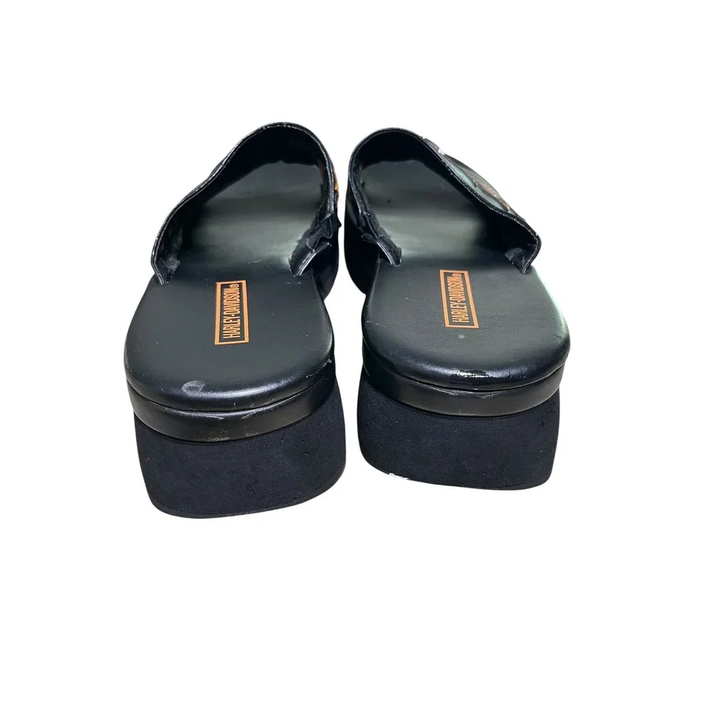 Vintage 90s HARLEY DAVIDSON Platform Sandals Slides 7 Black Flame Biker Goth Y2K